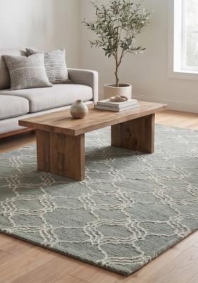 Saffron Rugs Hand Tufted Sage Green Trellis Moroccan Rectangular Wool Area Rug