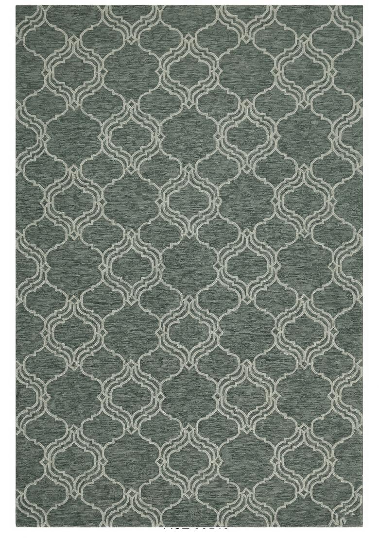 Saffron Rugs Hand Tufted Sage Green Trellis Moroccan Rectangular Wool Area Rug - Indya