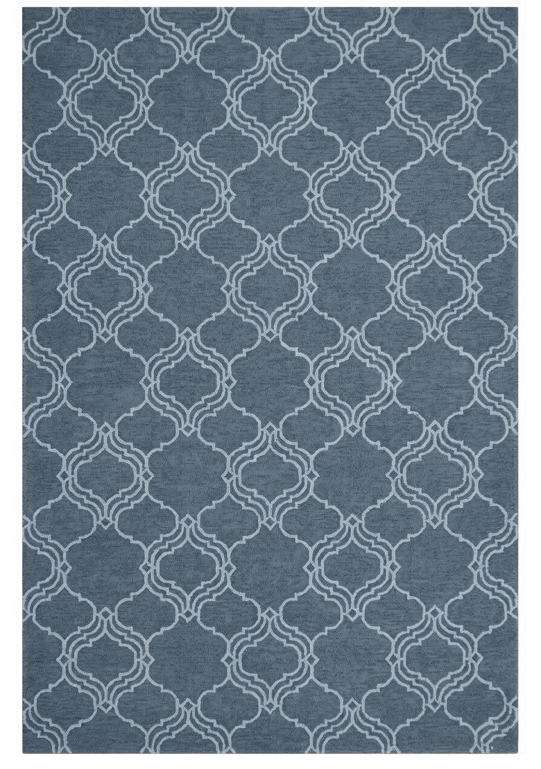 Saffron Rugs Hand Tufted Steel Blue Trellis Moroccan Rectangular Wool Area Rug - Indya