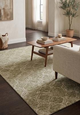 Saffron Rugs Hand Tufted Sage Green Trellis Moroccan Rectangular Wool Area Rug