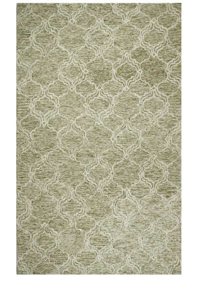 Saffron Rugs Hand Tufted Sage Green Trellis Moroccan Rectangular Wool Area Rug - Indya