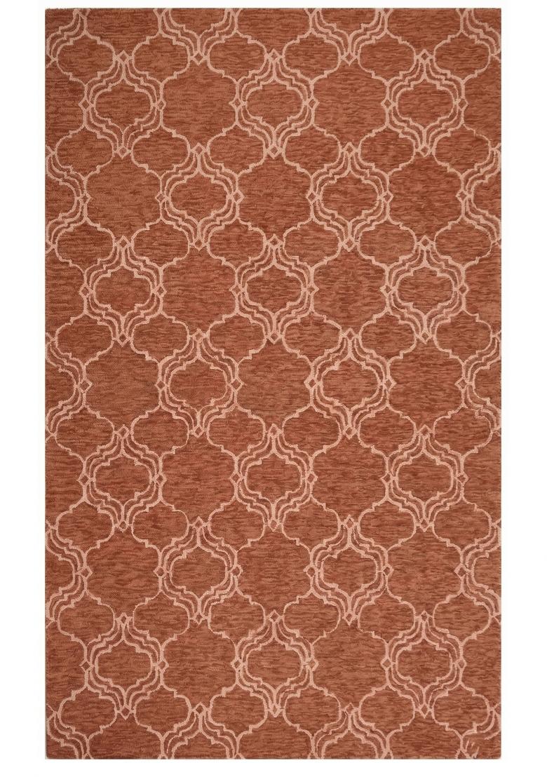 Saffron Rugs Hand Tufted Terracotta Trellis Moroccan Rectangular Wool Area Rug - Indya