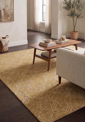 Saffron Rugs Hand Tufted Golden Yellow Trellis Moroccan Rectangular Wool Area Rug