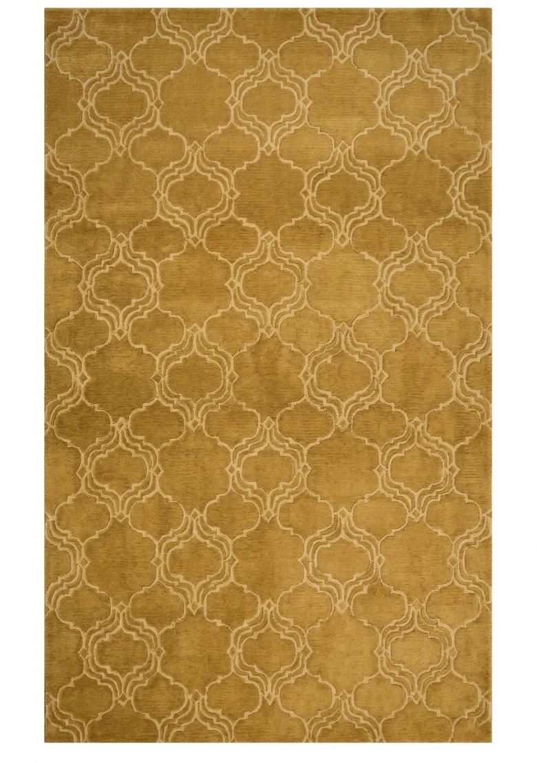 Saffron Rugs Hand Tufted Golden Yellow Trellis Moroccan Rectangular Wool Area Rug - Indya