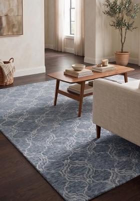 Saffron Rugs Hand Tufted Steel Blue Trellis Moroccan Rectangular Wool Area Rug