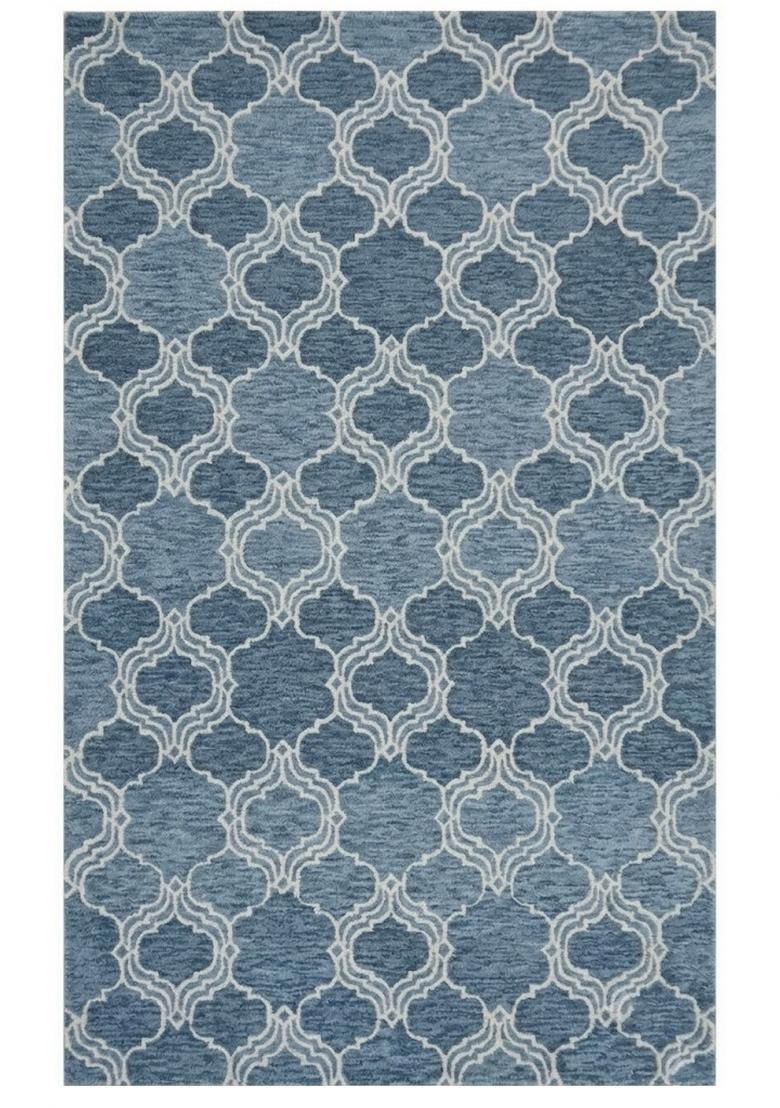 Saffron Rugs Hand Tufted Steel Blue Trellis Moroccan Rectangular Wool Area Rug - Indya