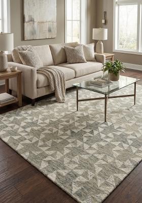 Saffron Rugs Hand Tufted Grey Sage Geometric Contemporary Rectangular Wool Area Rug