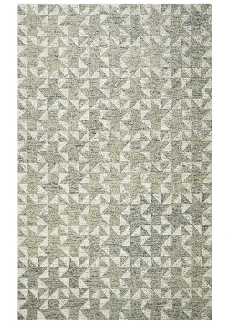 Saffron Rugs Hand Tufted Grey Sage Geometric Contemporary Rectangular Wool Area Rug - Indya