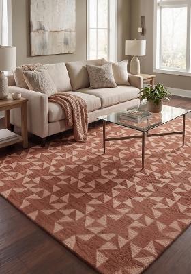Saffron Rugs Hand Tufted Terracotta Brown Geometric Contemporary Rectangular Wool Area Rug