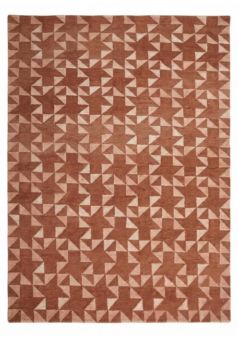 Saffron Rugs Hand Tufted Terracotta Brown Geometric Contemporary Rectangular Wool Area Rug - Indya
