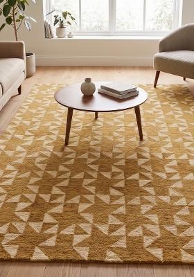 Saffron Rugs Hand Tufted Golden Yellow Geometric Contemporary Rectangular Wool Area Rug