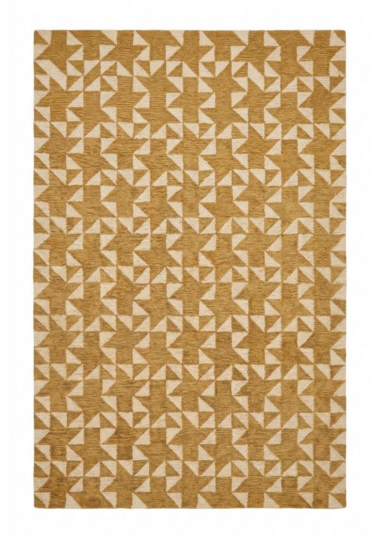 Saffron Rugs Hand Tufted Golden Yellow Geometric Contemporary Rectangular Wool Area Rug - Indya