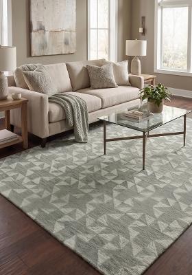 Saffron Rugs Hand Tufted Sage Green Grey Geometric Contemporary Rectangular Wool Area Rug