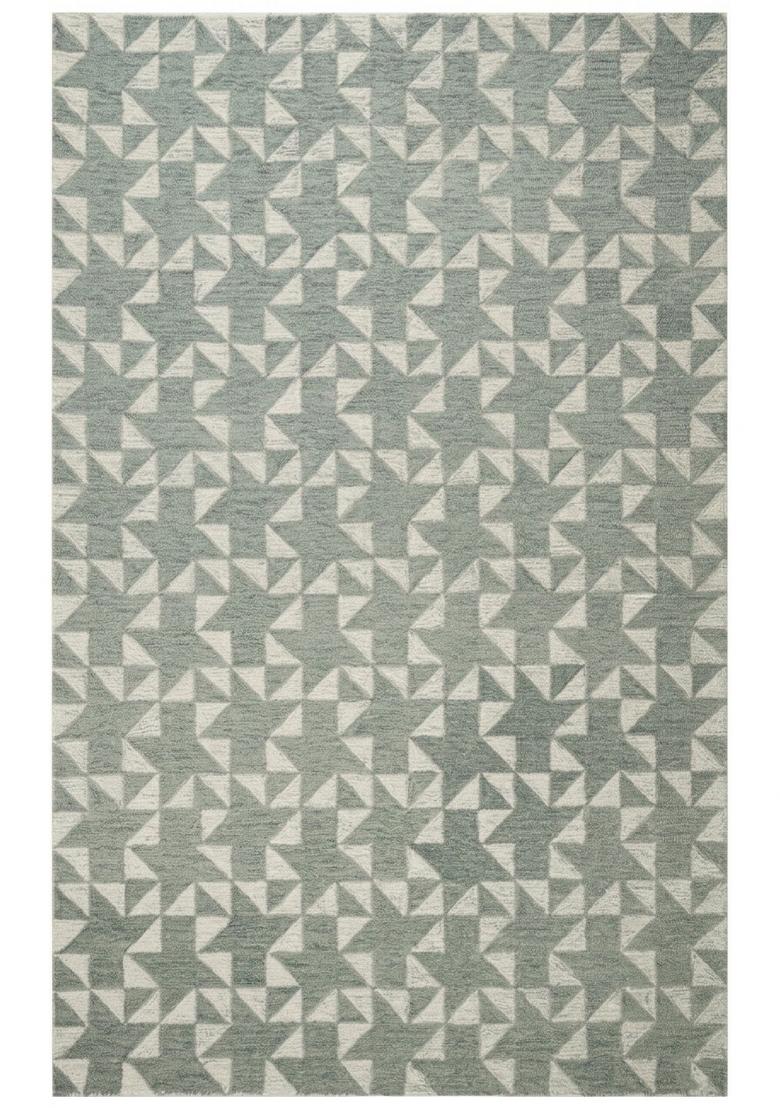 Saffron Rugs Hand Tufted Sage Green Grey Geometric Contemporary Rectangular Wool Area Rug - Indya