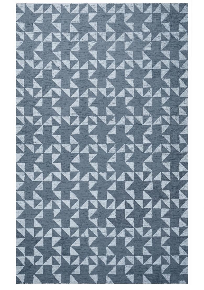 Saffron Rugs Hand Tufted Steel Blue Grey Geometric Contemporary Rectangular Wool Area Rug - Indya