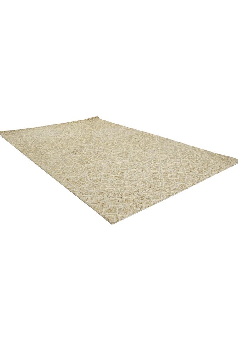 Saffron Rugs Hand Tufted Beige Gold Trellis Moroccan Rectangular Wool Area Rug - Indya