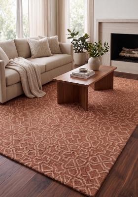 Saffron Rugs Hand Tufted Terracotta Trellis Moroccan Rectangular Wool Area Rug