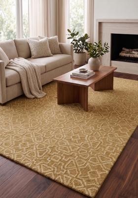 Saffron Rugs Hand Tufted Golden Yellow Trellis Moroccan Rectangular Wool Area Rug