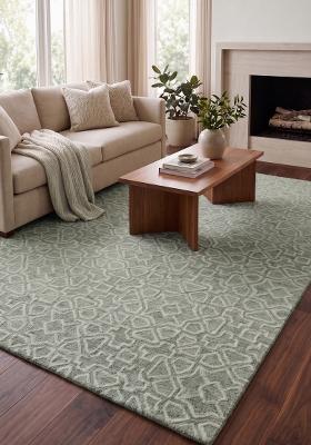 Saffron Rugs Hand Tufted Sage Green Trellis Moroccan Rectangular Wool Area Rug