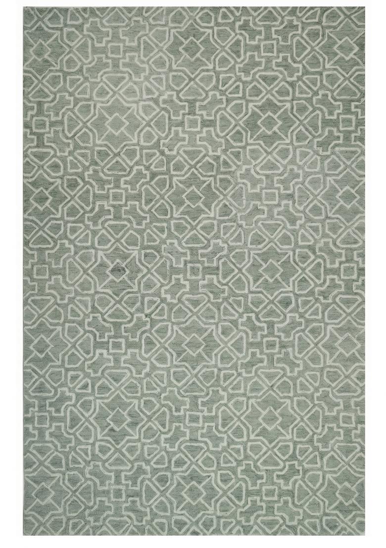 Saffron Rugs Hand Tufted Sage Green Trellis Moroccan Rectangular Wool Area Rug - Indya
