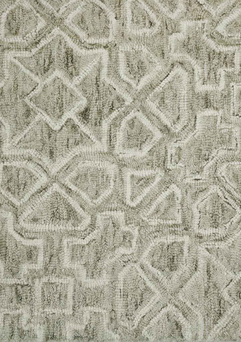 Saffron Rugs Hand Tufted Sage Green Trellis Moroccan Rectangular Wool Area Rug - Indya