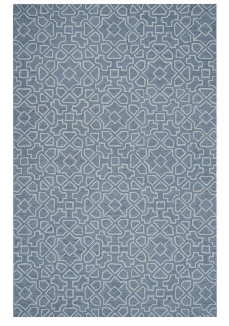 Saffron Rugs Hand Tufted Steel Blue Trellis Moroccan Rectangular Wool Area Rug - Indya