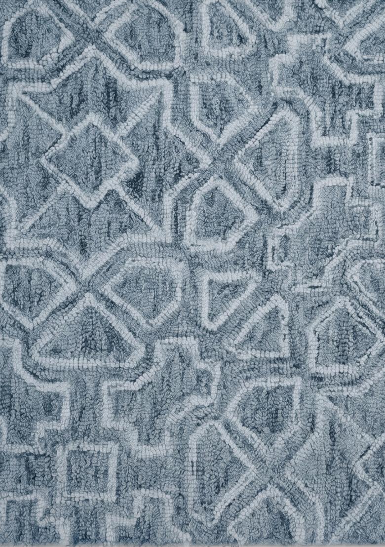 Saffron Rugs Hand Tufted Steel Blue Trellis Moroccan Rectangular Wool Area Rug - Indya