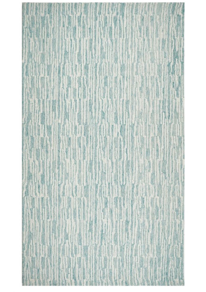 Saffron Rugs Hand Tufted Teal Blue Striped Contemporary Rectangular Wool Area Rug - Indya