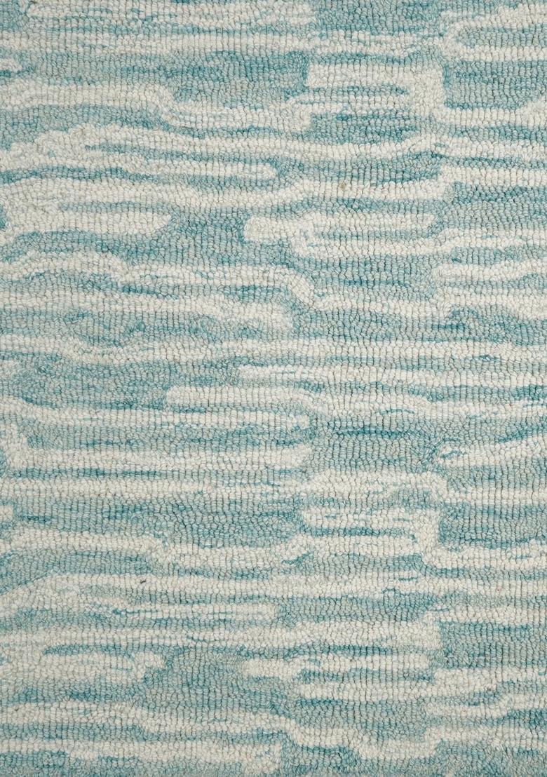 Saffron Rugs Hand Tufted Teal Blue Striped Contemporary Rectangular Wool Area Rug - Indya