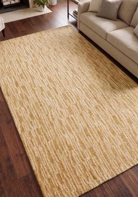 Saffron Rugs Hand Tufted Golden Yellow Striped Contemporary Rectangular Wool Area Rug