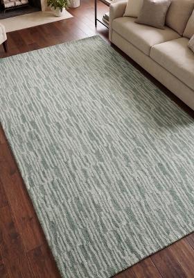 Saffron Rugs Hand Tufted Sage Green Striped Contemporary Rectangular Wool Area Rug