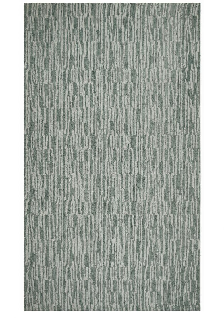 Saffron Rugs Hand Tufted Sage Green Striped Contemporary Rectangular Wool Area Rug - Indya