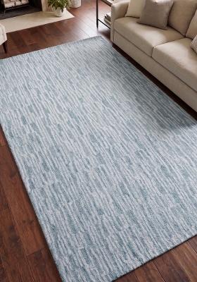Saffron Rugs Hand Tufted Steel Blue Striped Contemporary Rectangular Wool Area Rug