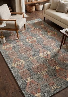 Saffron Rugs Hand Tufted Grey Blue Geometric Bohemian Rectangular Wool Area Rug