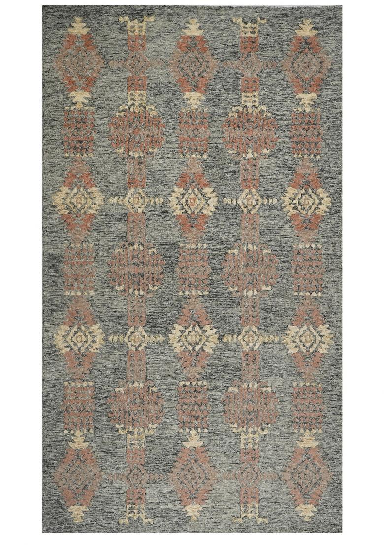 Saffron Rugs Hand Tufted Grey Blue Geometric Bohemian Rectangular Wool Area Rug - Indya