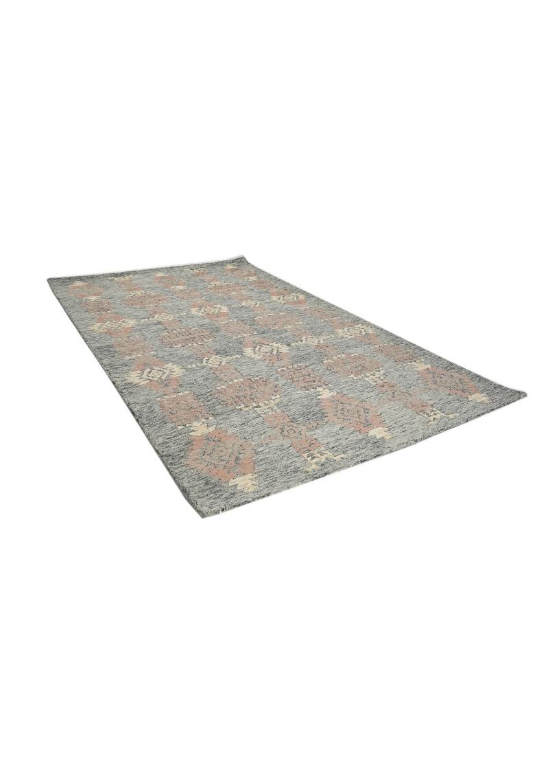 Saffron Rugs Hand Tufted Grey Blue Geometric Bohemian Rectangular Wool Area Rug - Indya