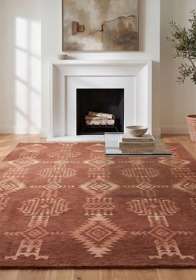 Saffron Rugs Hand Tufted Rust Brown Geometric Bohemian Rectangular Wool Area Rug