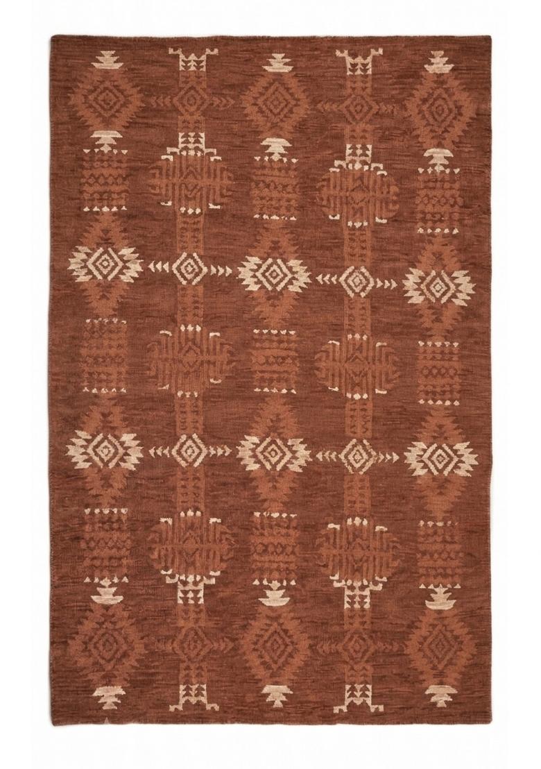 Saffron Rugs Hand Tufted Rust Brown Geometric Bohemian Rectangular Wool Area Rug - Indya