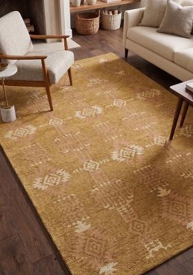 Saffron Rugs Hand Tufted Golden Olive Geometric Bohemian Rectangular Wool Area Rug