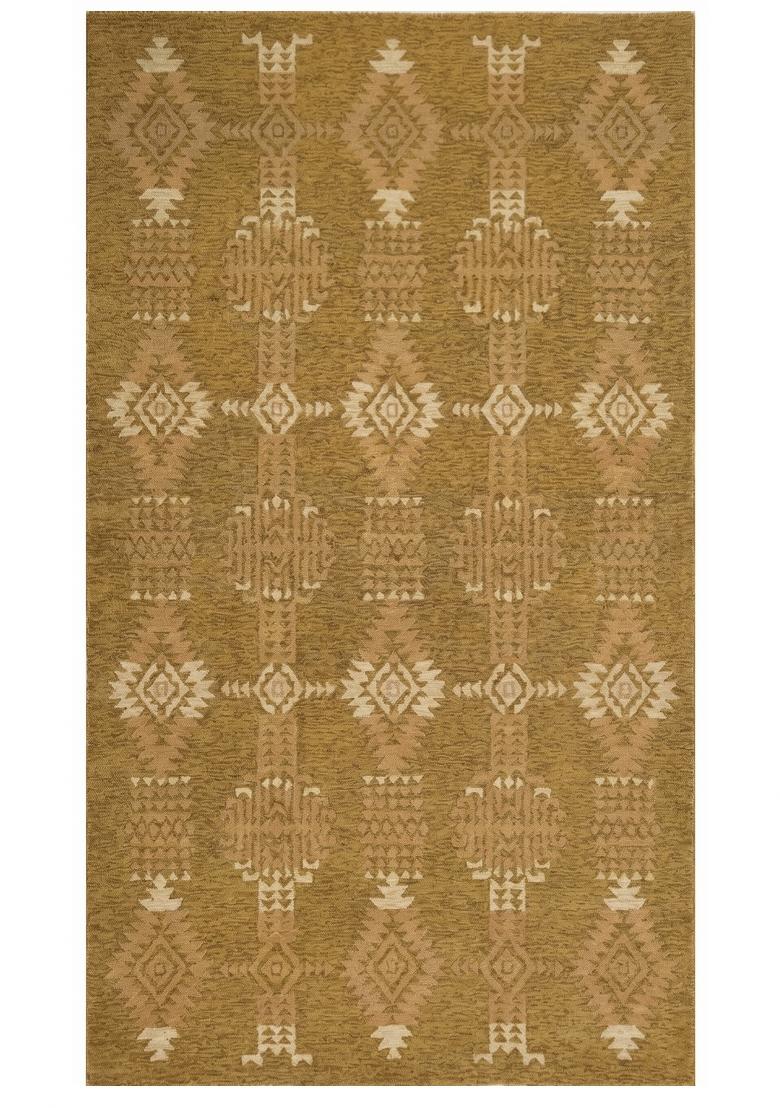 Saffron Rugs Hand Tufted Golden Olive Geometric Bohemian Rectangular Wool Area Rug - Indya