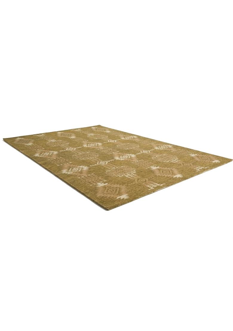 Saffron Rugs Hand Tufted Golden Olive Geometric Bohemian Rectangular Wool Area Rug - Indya
