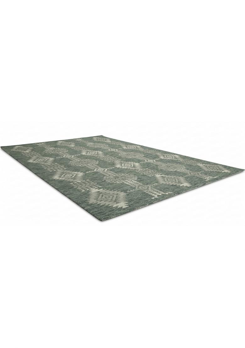 Saffron Rugs Hand Tufted Sage Green Geometric Bohemian Rectangular Wool Area Rug - Indya