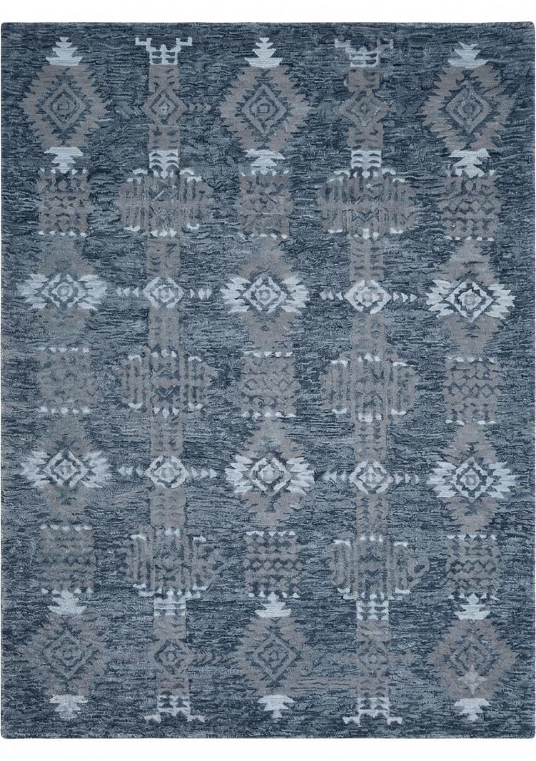 Saffron Rugs Hand Tufted Navy Blue Geometric Bohemian Rectangular Wool Area Rug - Indya