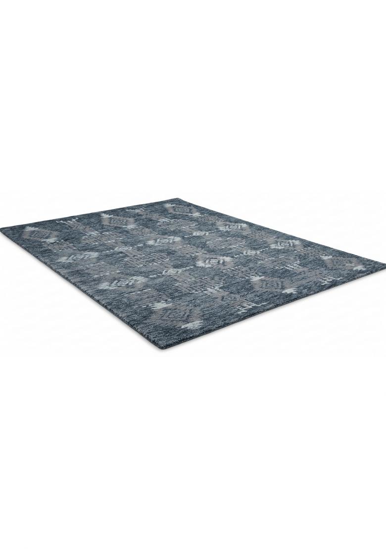 Saffron Rugs Hand Tufted Navy Blue Geometric Bohemian Rectangular Wool Area Rug - Indya