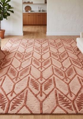 Saffron Rugs Hand Tufted Blush Pink Trellis Transitional Rectangular Wool Area Rug