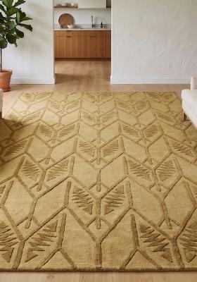 Saffron Rugs Hand Tufted Golden Beige Trellis Transitional Rectangular Wool Area Rug