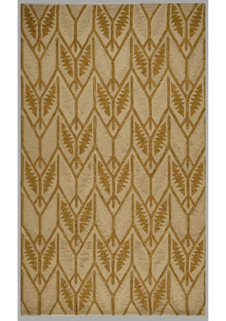 Saffron Rugs Hand Tufted Golden Beige Trellis Transitional Rectangular Wool Area Rug - Indya