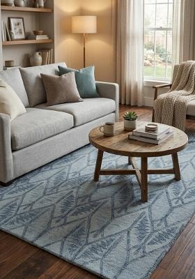 Saffron Rugs Hand Tufted Light Steel Blue Trellis Transitional Rectangular Wool Area Rug
