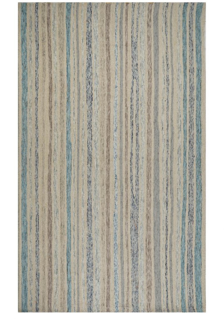 Saffron Rugs Hand Tufted Beige Blue Striped Striped Coastal Rectangular Wool Area Rug - Indya
