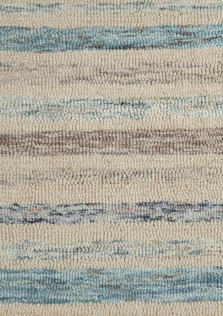 Saffron Rugs Hand Tufted Beige Blue Striped Striped Coastal Rectangular Wool Area Rug - Indya